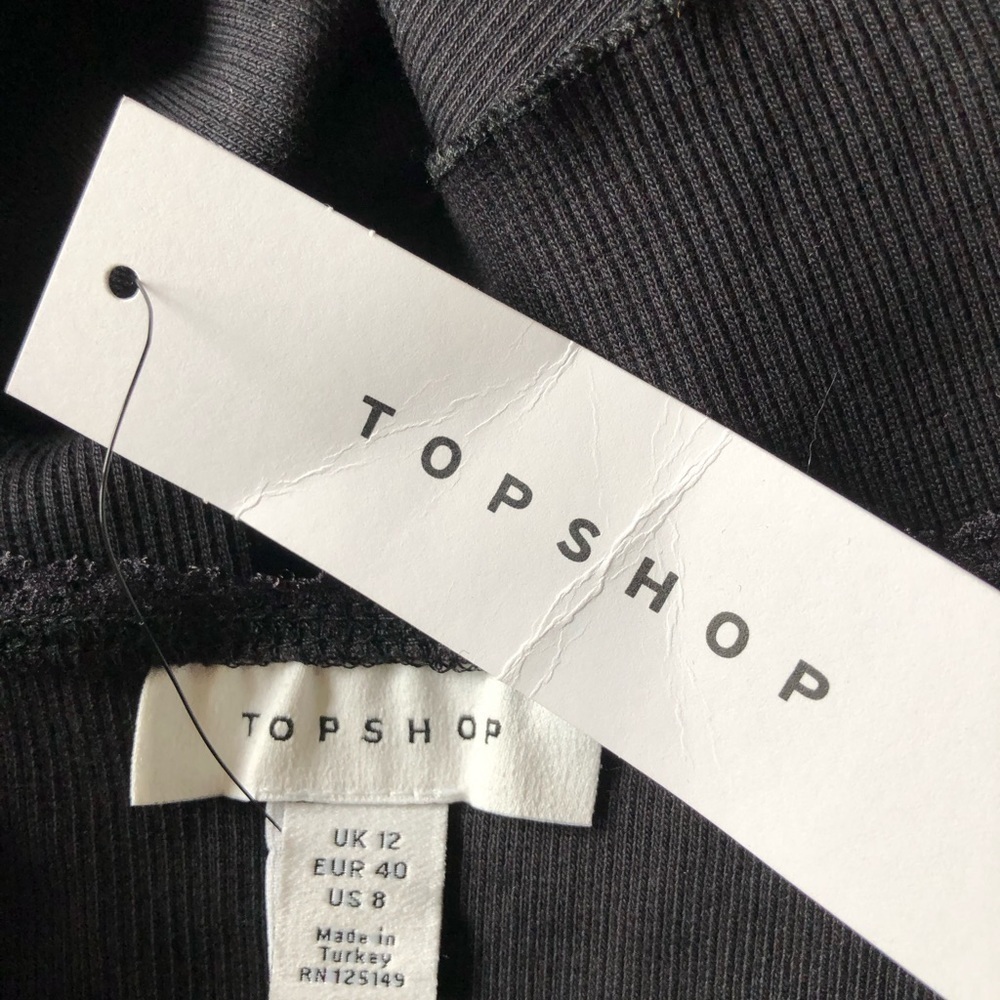 Topshop Black Ribbed Crop Tank Top Lace Trim Lettuce Hem NWT Size US 8 - Picture 6 of 6